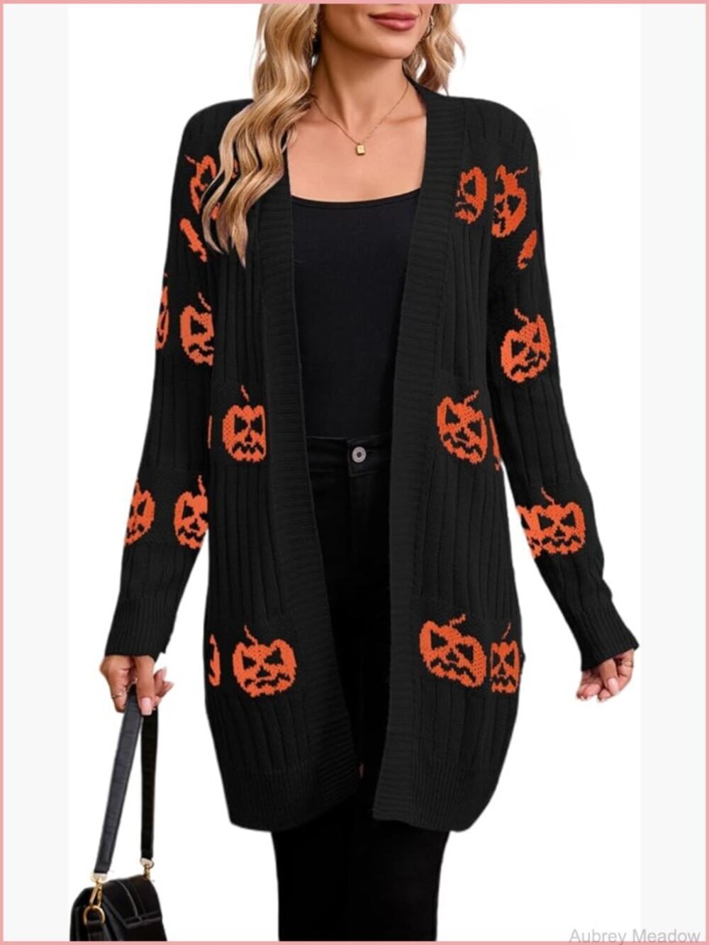 Halloween Cardigan Sweater Loose Knit Open Front Long Sleeve Fall Winter